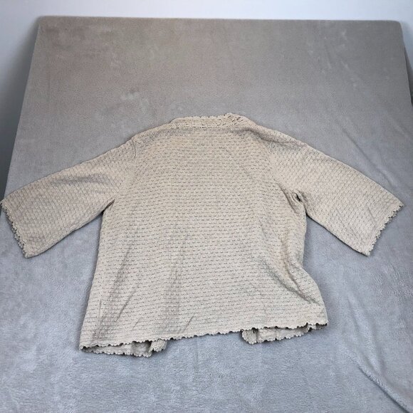 Mercer Street Studio Womens Cardigan Sweater Large Beige Open-Front Crochet Boho - Picture 12 of 12